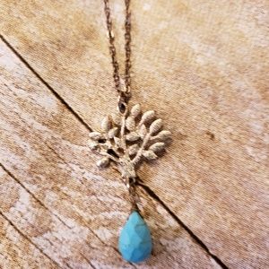 Gold and turquoise tree necklace